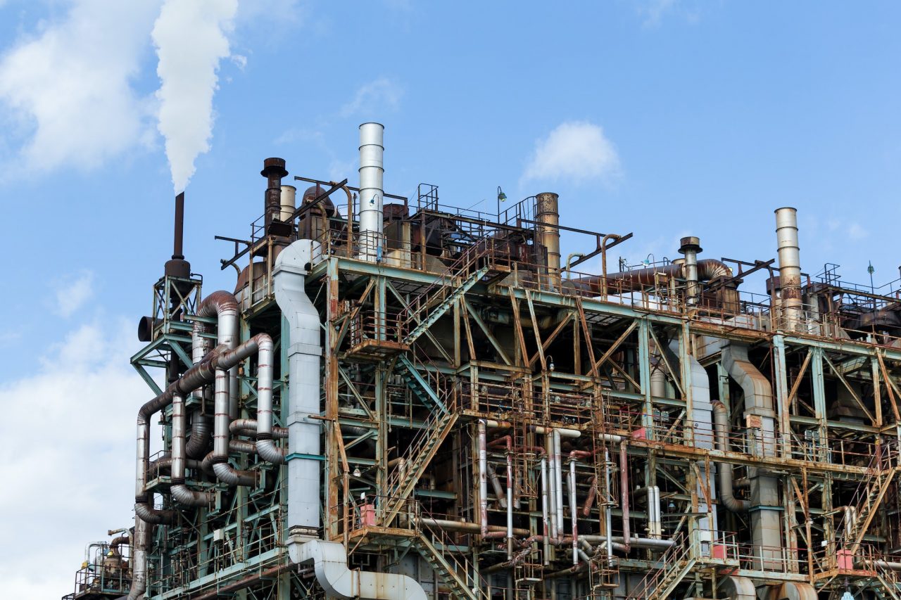 Pipelines at an industrial refinery plant